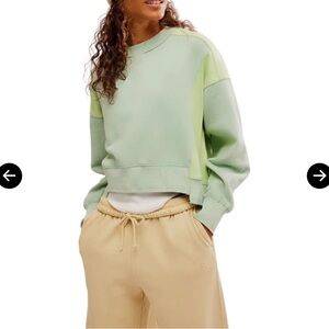 Free People colorblock intercept sweatshirt, mint/lime, XS, EUC